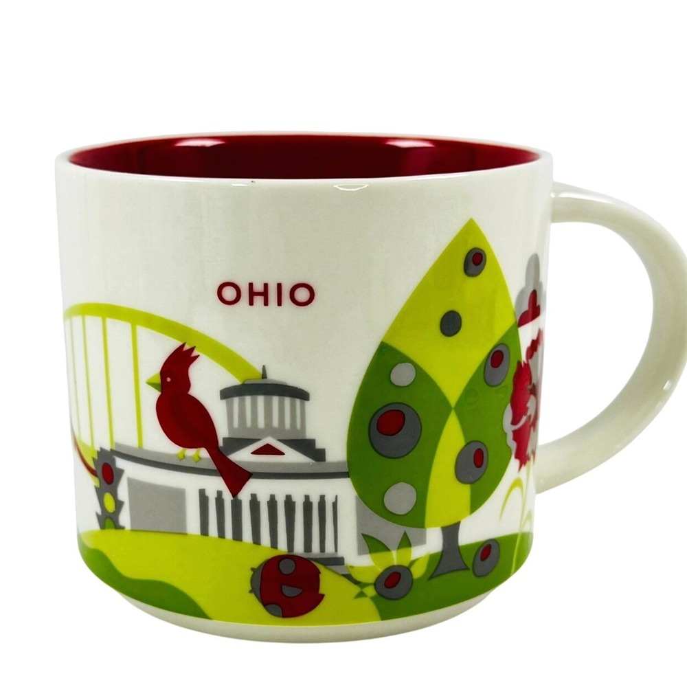 Starbucks You Are Here 2013 Ohio Coffee Mug Cherry Cardinal Red Interior NICE!